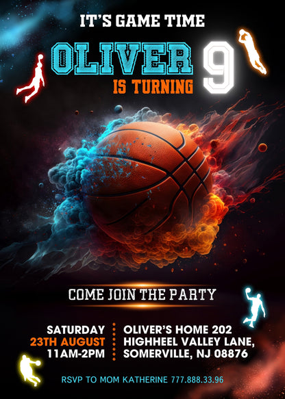 Basketball NBA Slam Dunk  customizable invitation template | Share or Print | boy | GK842