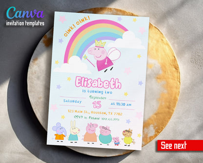 Peppa Pig customizable invitation template | Share or Print | girl | QT639