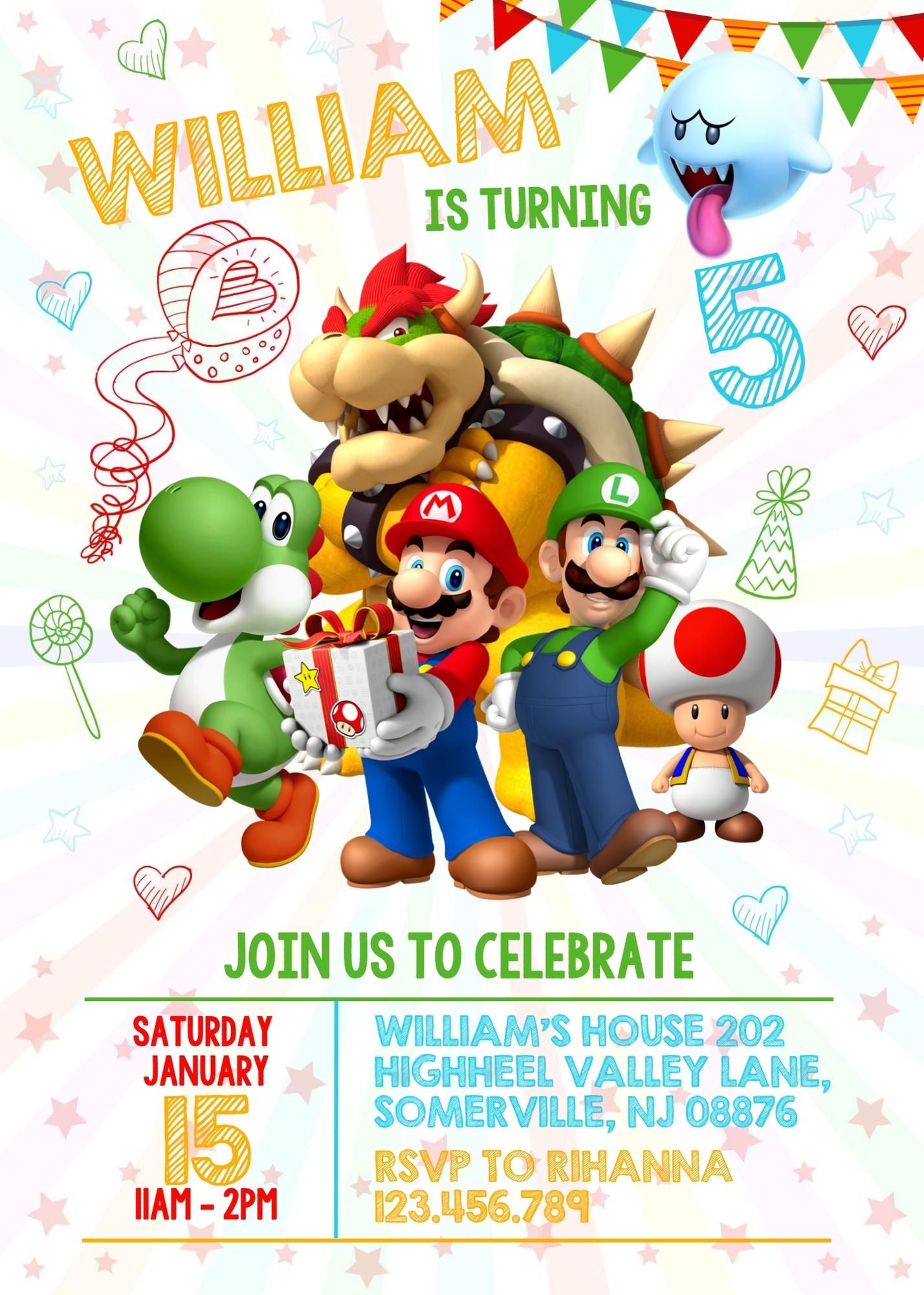 Super Mario Bros customizable invitation template | Share or Print |  | MR666