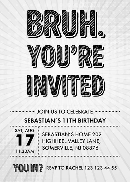 Bruh Birthday customizable invitation template | Share or Print | boy | YG984