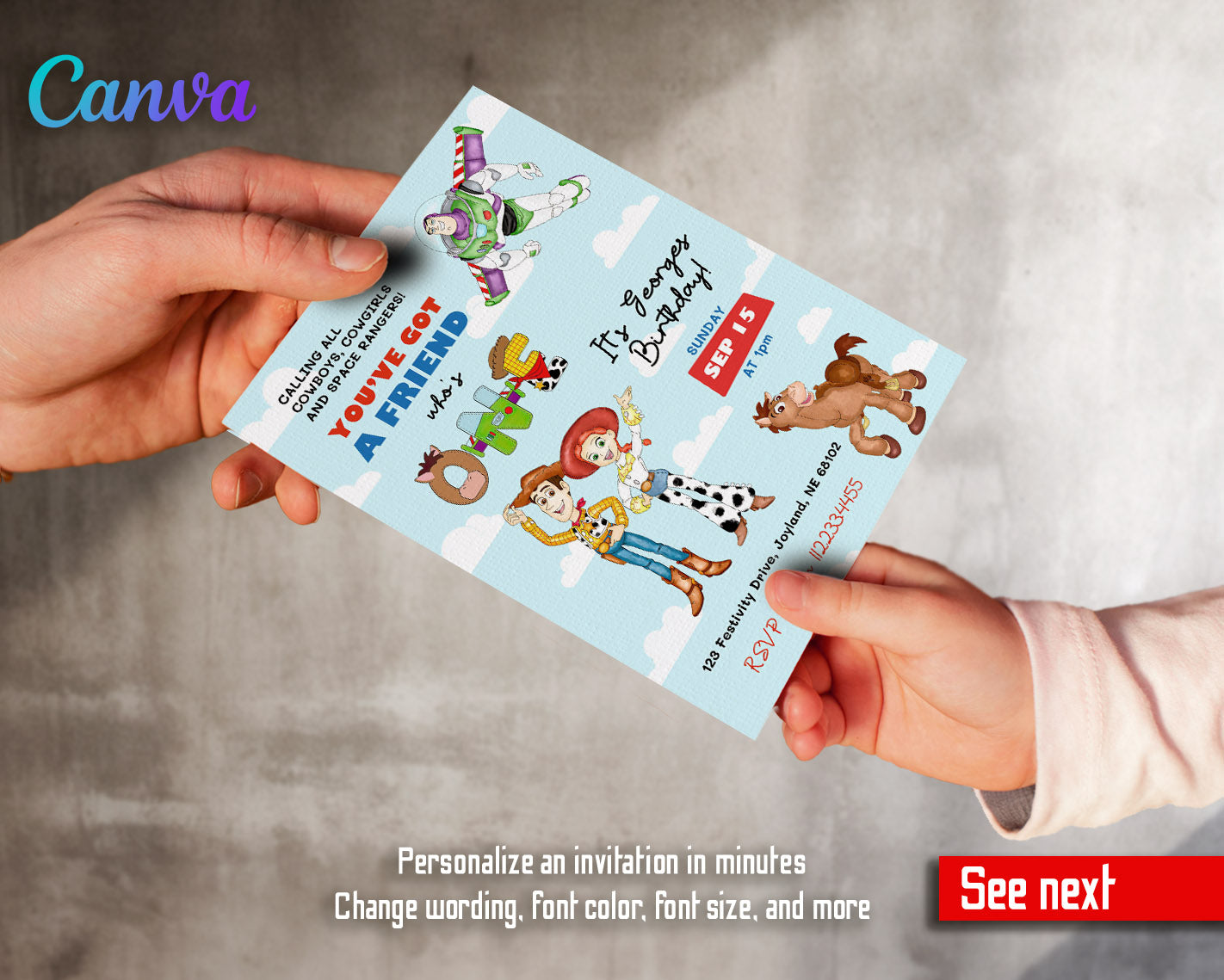 Toy Story Woody  customizable invitation template | Share or Print |  | UH258