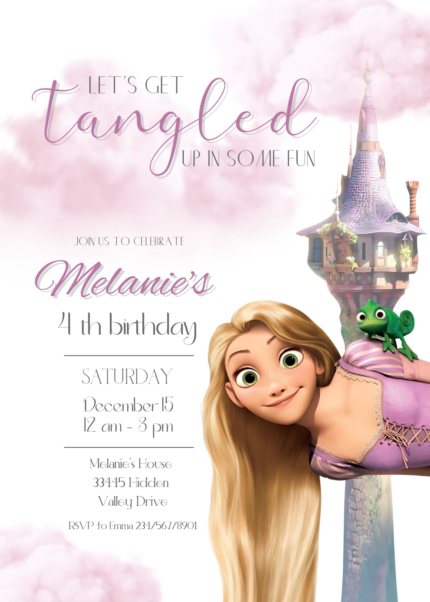 Rapunzel Princess Tangled customizable invitation template | Share or Print | girl | VR077