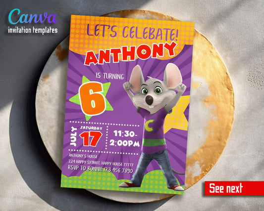 Chuck E. Cheese customizable invitation template | Share or Print |  | EU285