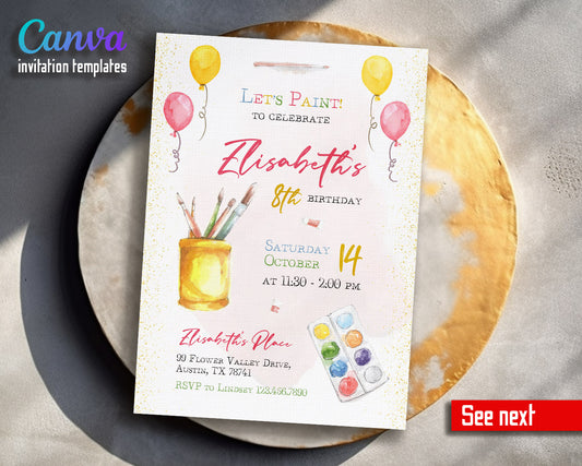 Art Party customizable invitation template | Share or Print | girl | RS330