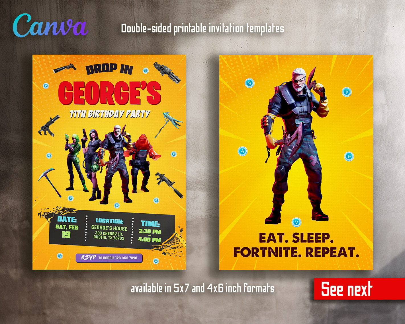 Fortnite gamer customizable invitation template | Share or Print | boy | AU951