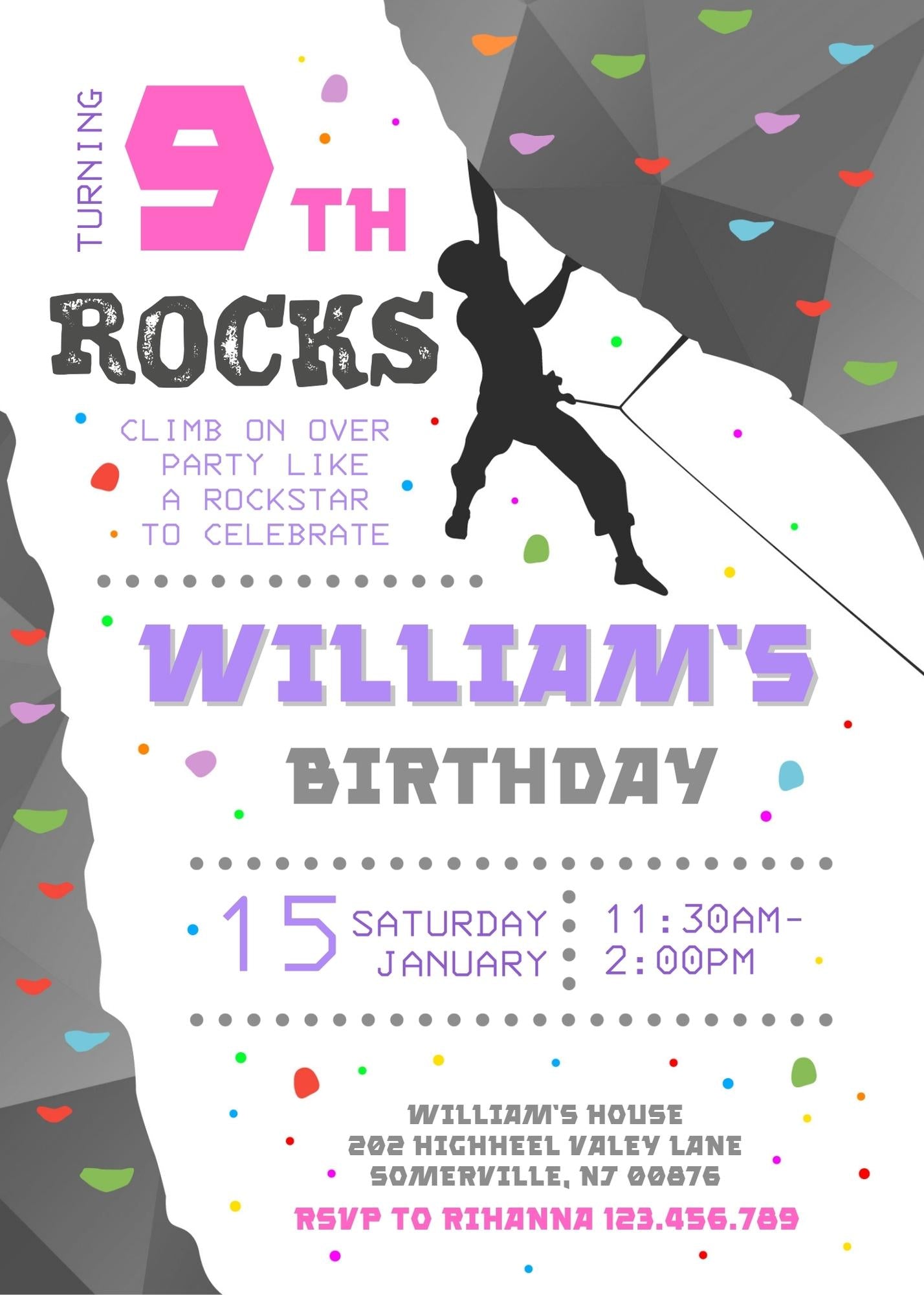 Rock Climbing  customizable invitation template | Share or Print |  | FG459