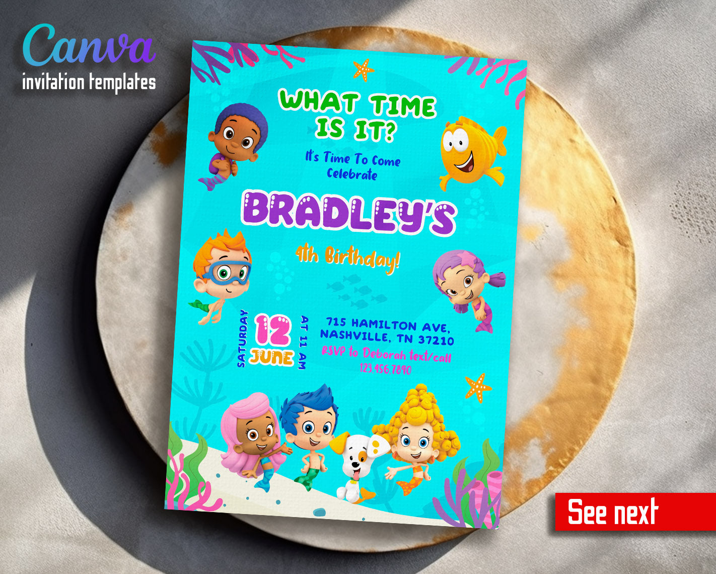 Bubble Guppies Molly Gil customizable invitation template | Share or Print | girl | ET073