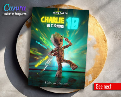 Groot Guardians of the Galaxy Superhero customizable invitation template | Share or Print |  | HS169