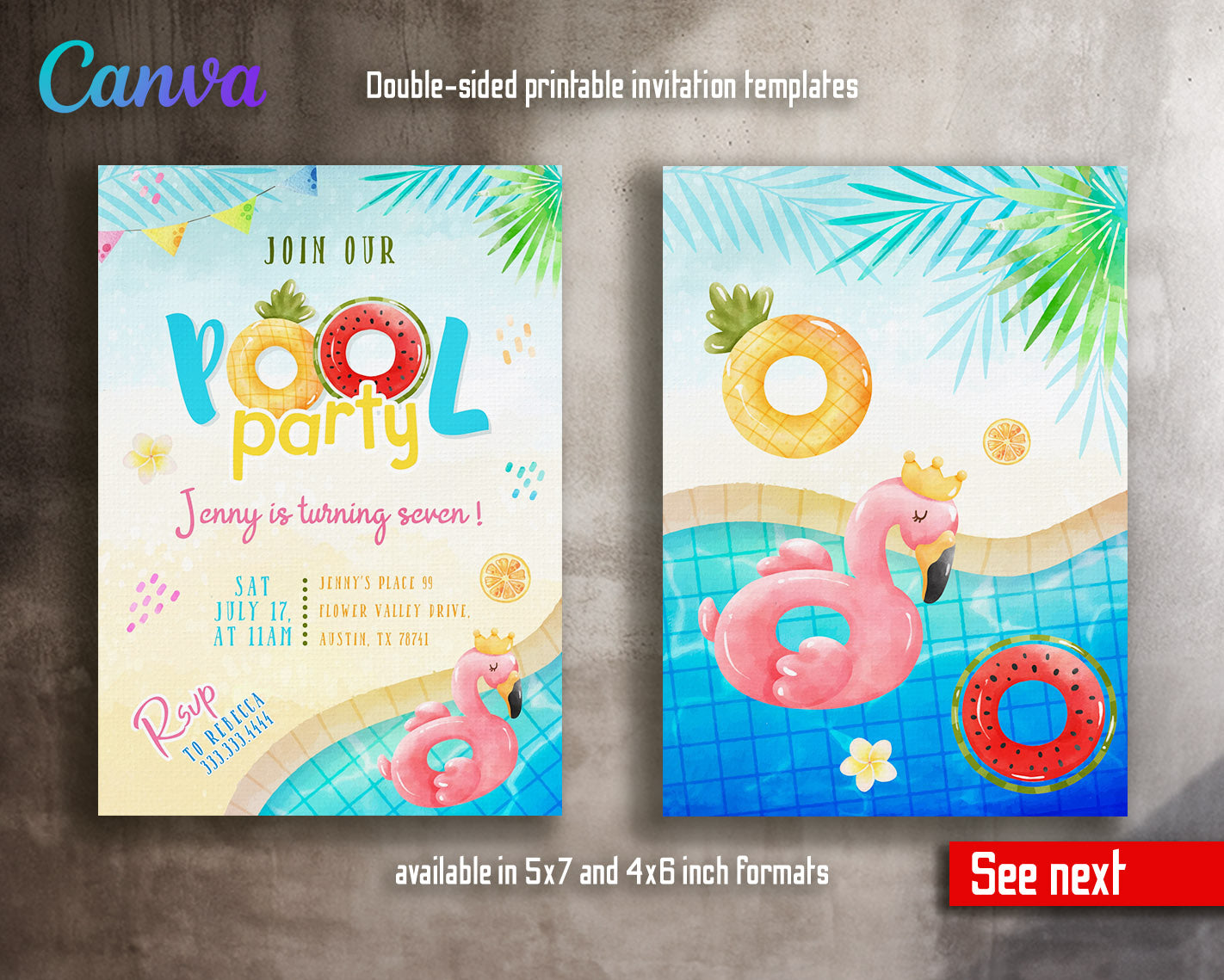 Pool Party customizable invitation template | Share or Print | girl | XW222