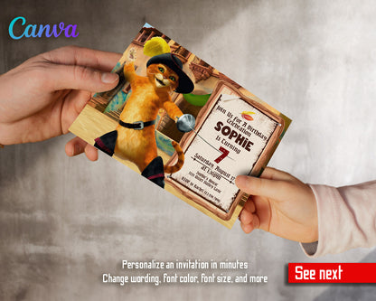 Puss in Boots Cat Shrek customizable invitation template | Share or Print |  | XQ756