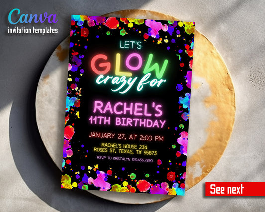 Lets Glow Crazy  customizable invitation template | Share or Print |  | FE524