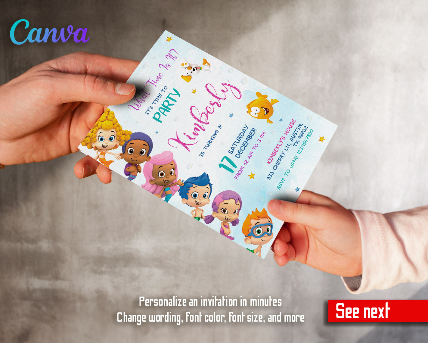 Bubble Guppies Molly Gil customizable invitation template | Share or Print | girl | AX220