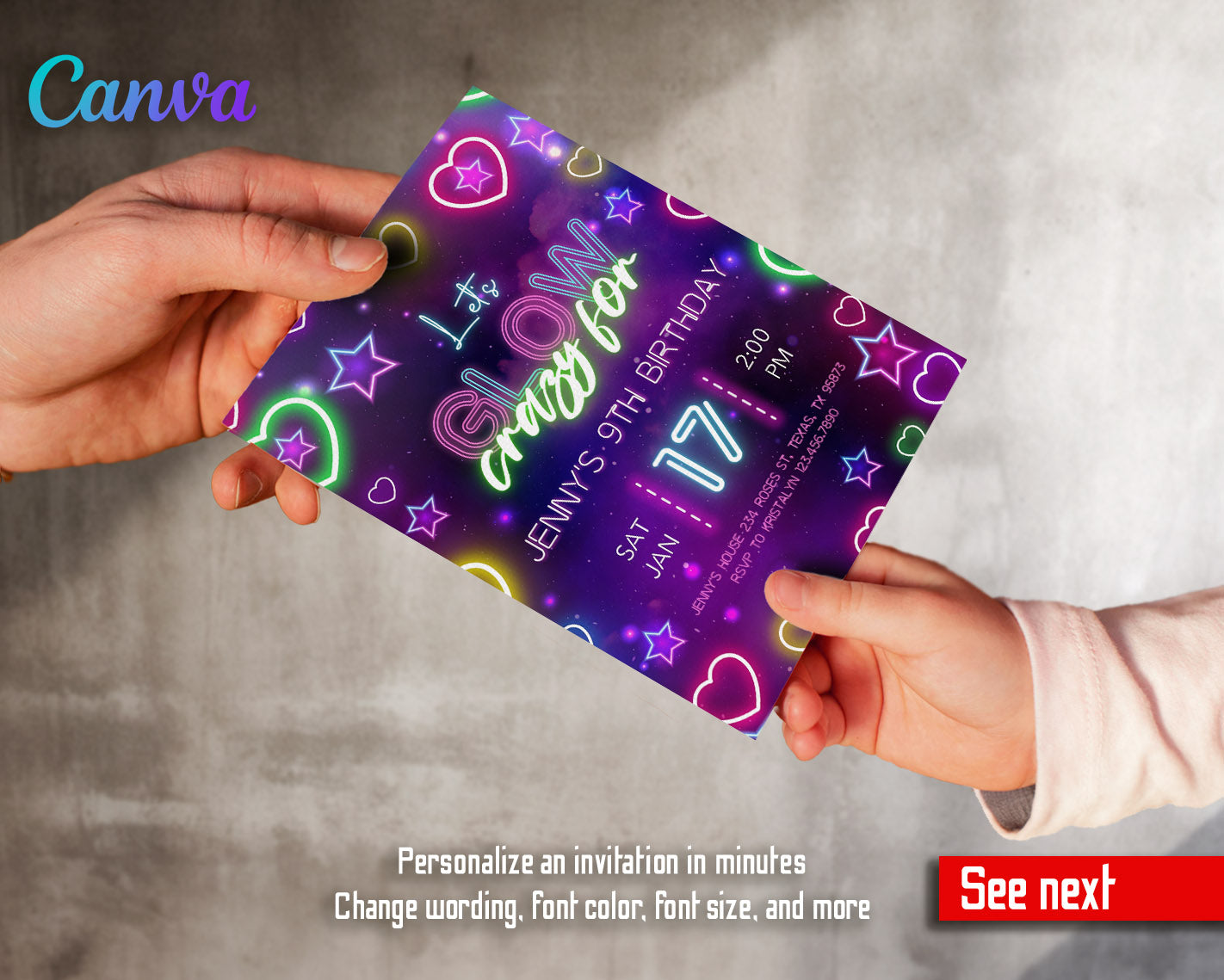 Lets Glow Crazy  customizable invitation template | Share or Print |  | SY983