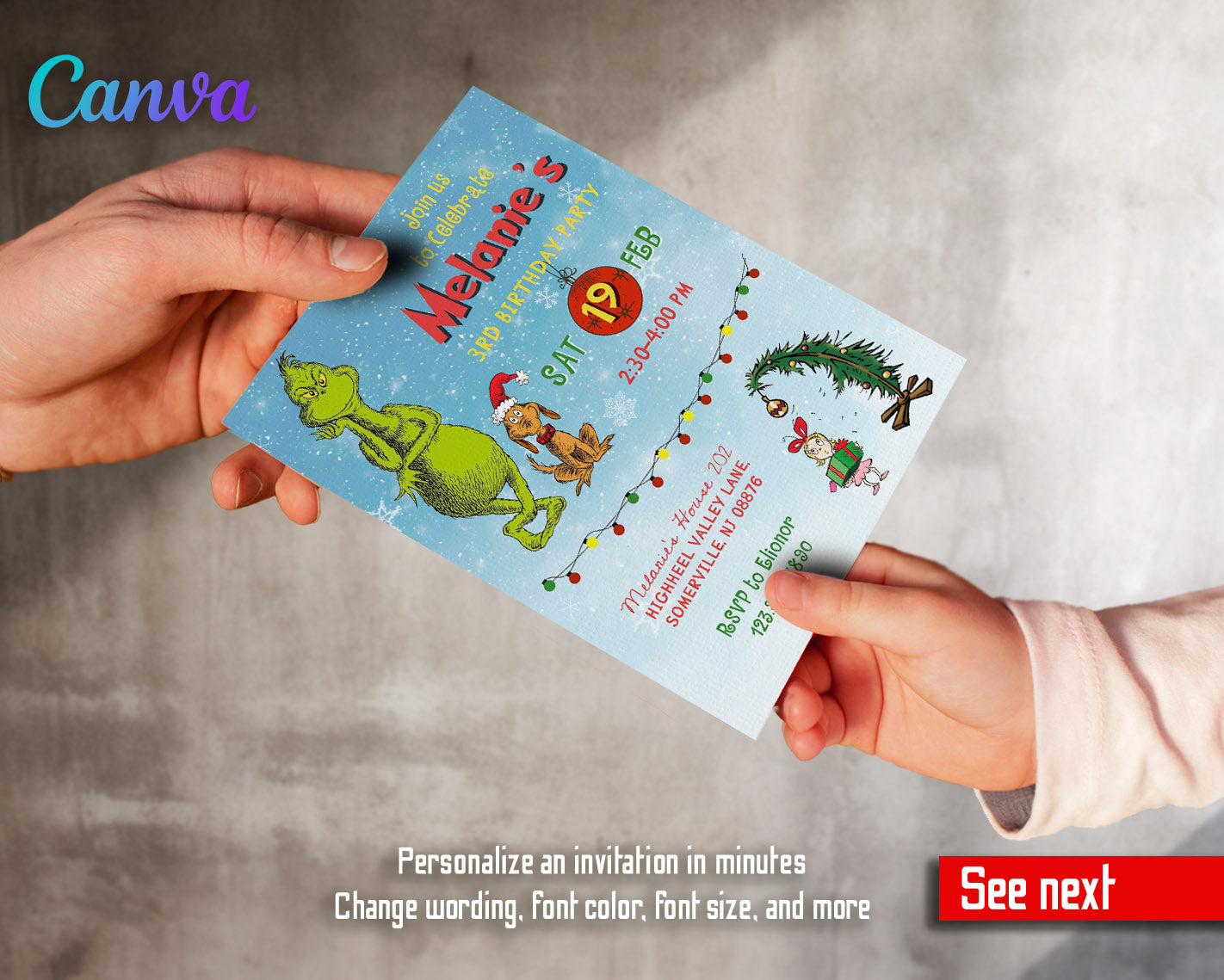 The Grinch  Merry Grinchmas customizable invitation template | Share or Print |  | DD707