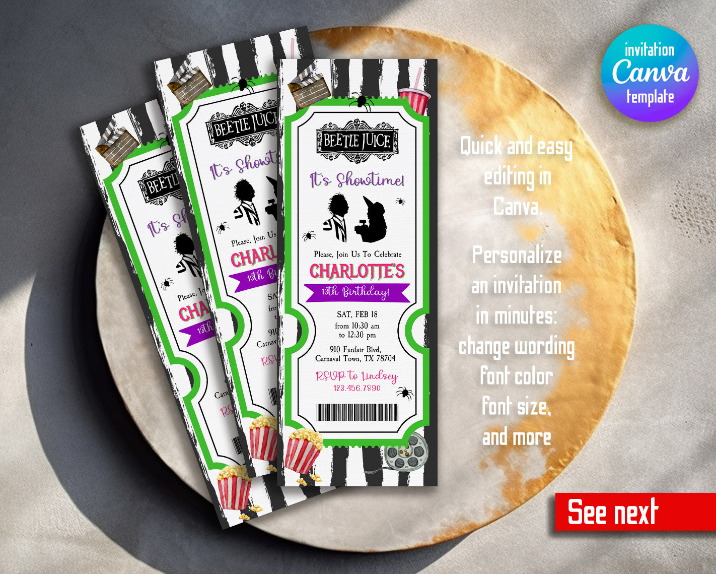 Beetlejuice Halloween customizable invitation template | Share or Print |  | DQ795