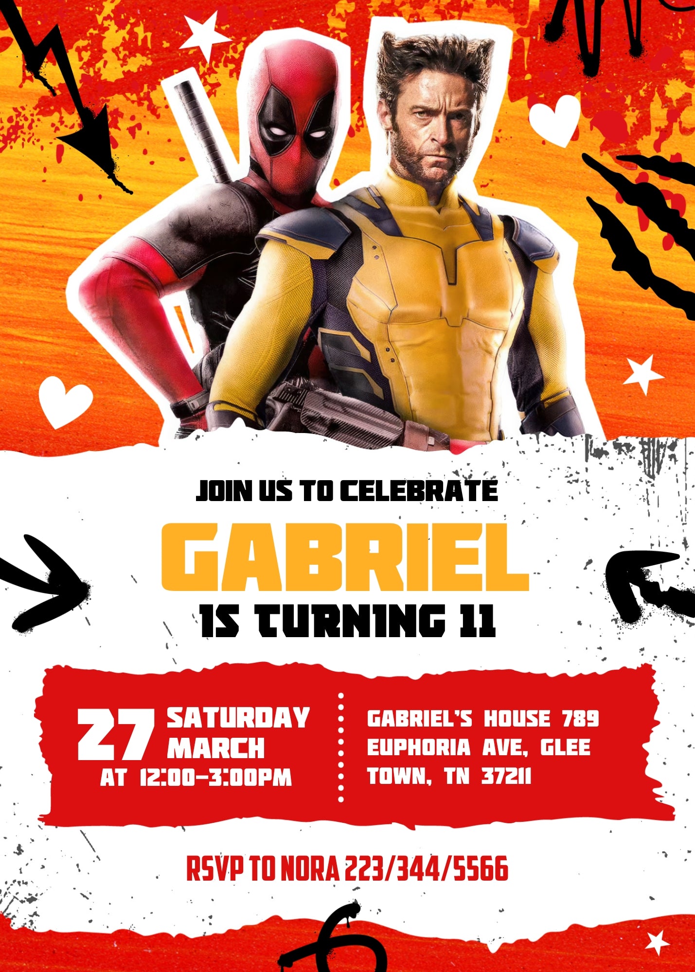 Deadpool Wolverine Marvel  customizable invitation template | Share or Print | boy | FU533