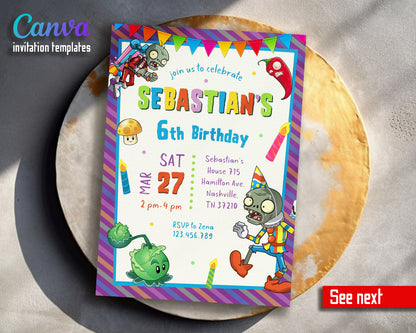 Plants vs Zombies Gamer customizable invitation template | Share or Print |  | MX652