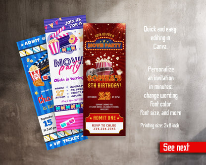 Movie Cinema Party customizable invitation template | Share or Print |  | NX240