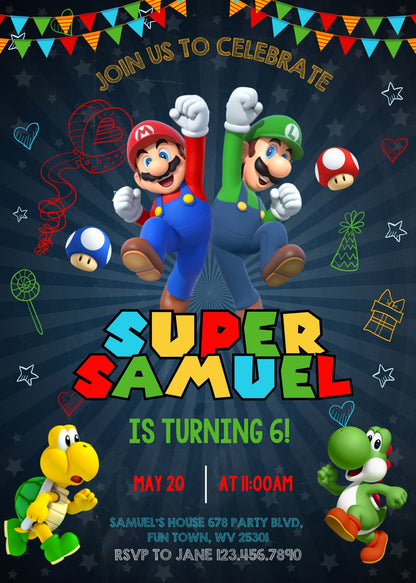 Super Mario Bros  customizable invitation template | Share or Print |  | EW070