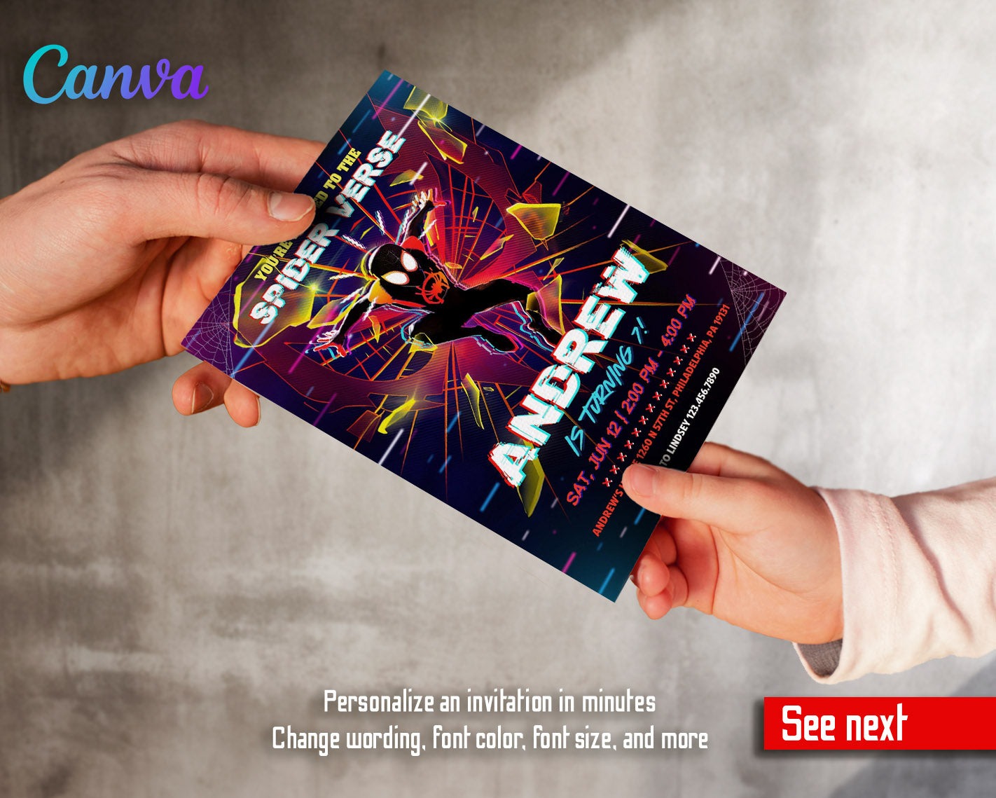 Spider Man Across the Spider-Verse customizable invitation template | Share or Print | boy | PA304