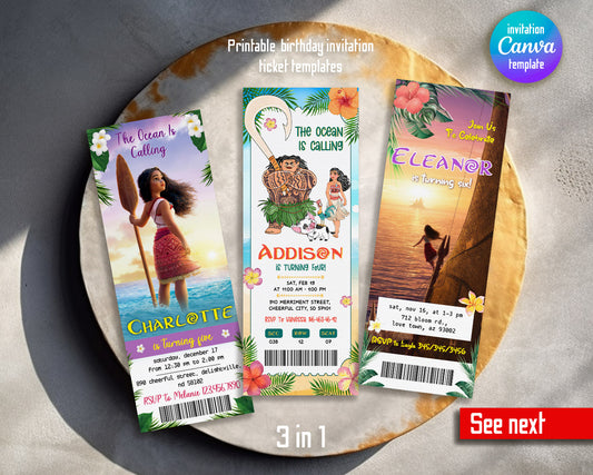 Moana Princess customizable invitation template | Share or Print | girl | BU633