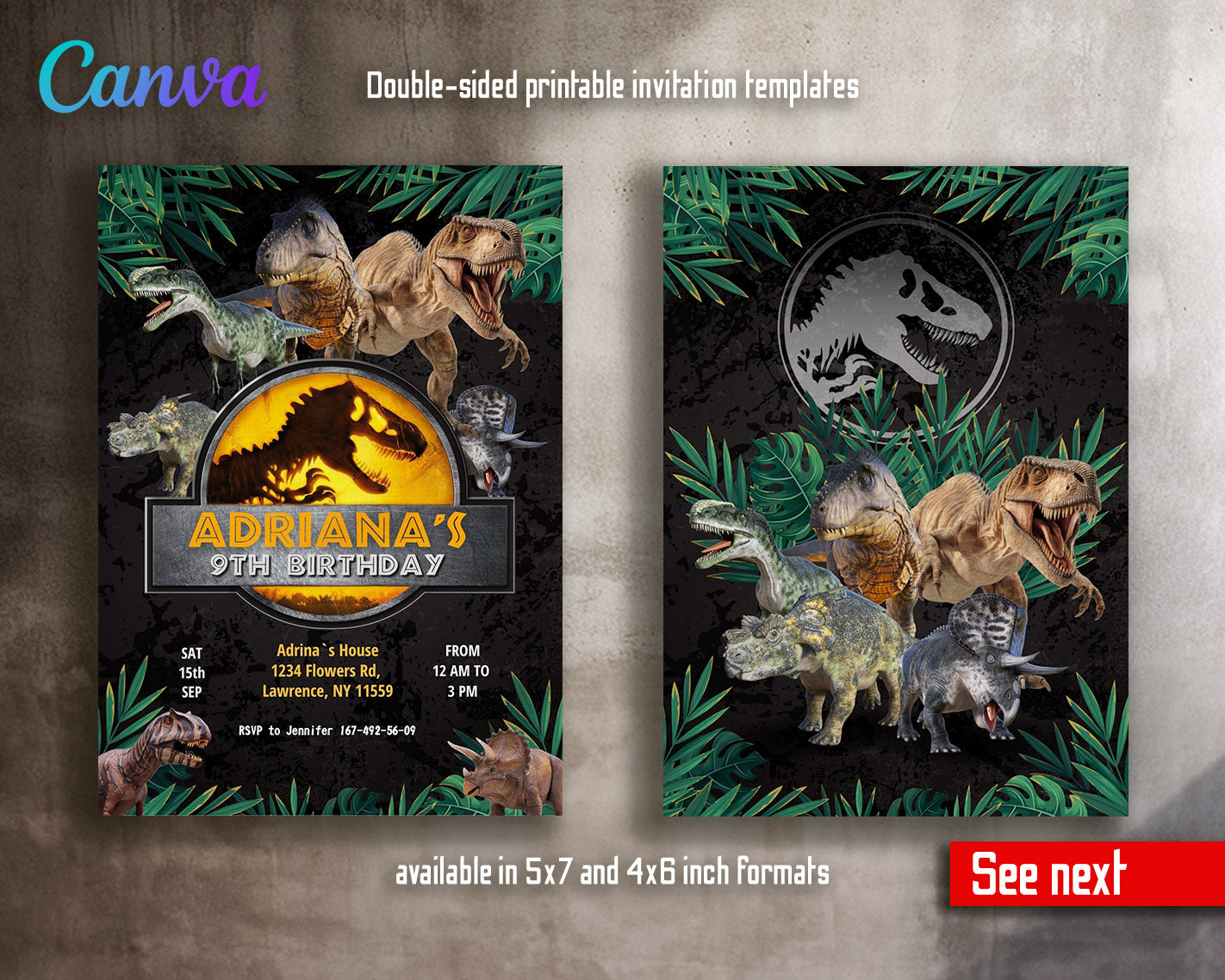 Jurassic World Dinosaur customizable invitation template | Share or Print |  | EC602