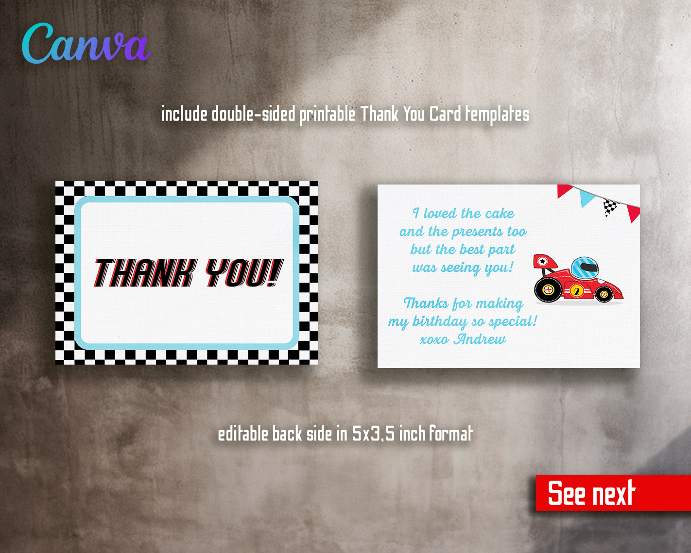 Race Car 2nd Bday Watercolor customizable invitation template | Share or Print | boy | WN261