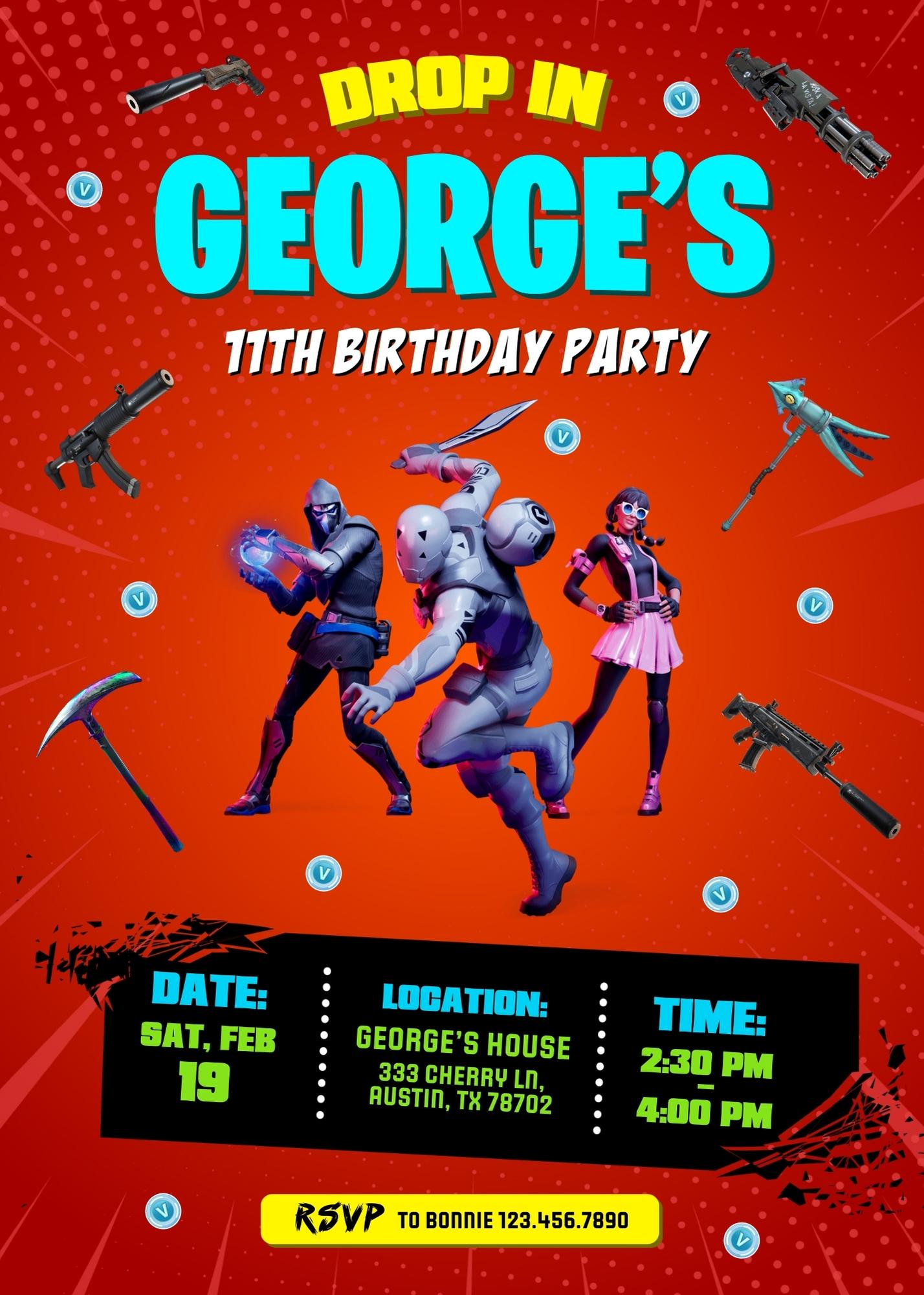 Fortnite gamer customizable invitation template | Share or Print | boy | OB246