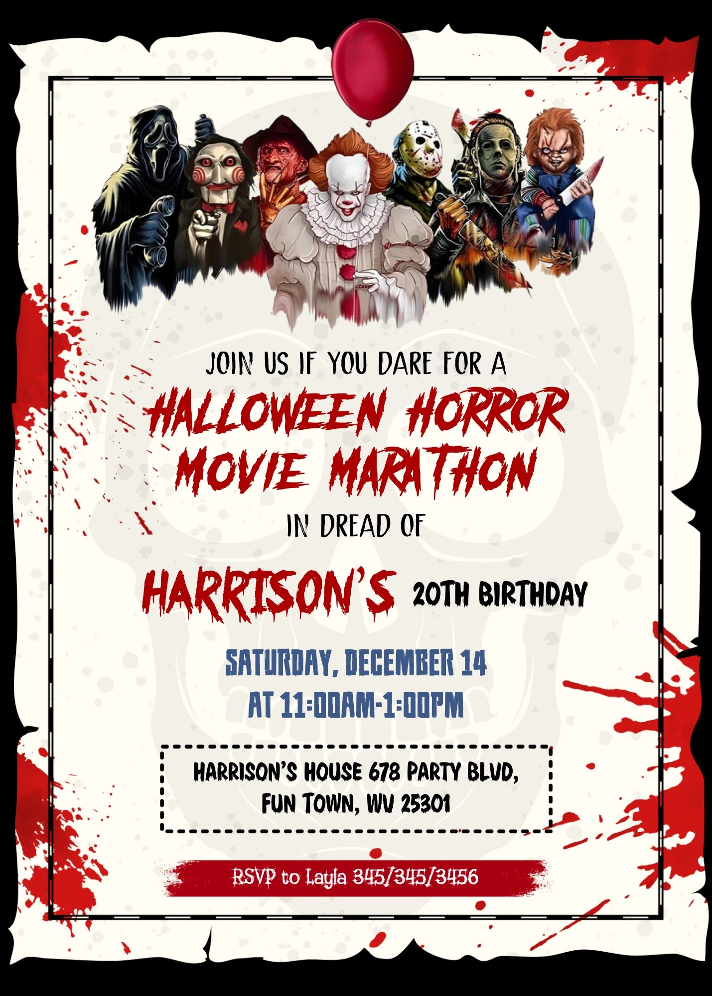 Horror Killer Movie Party  customizable invitation template | Share or Print |  | OY974