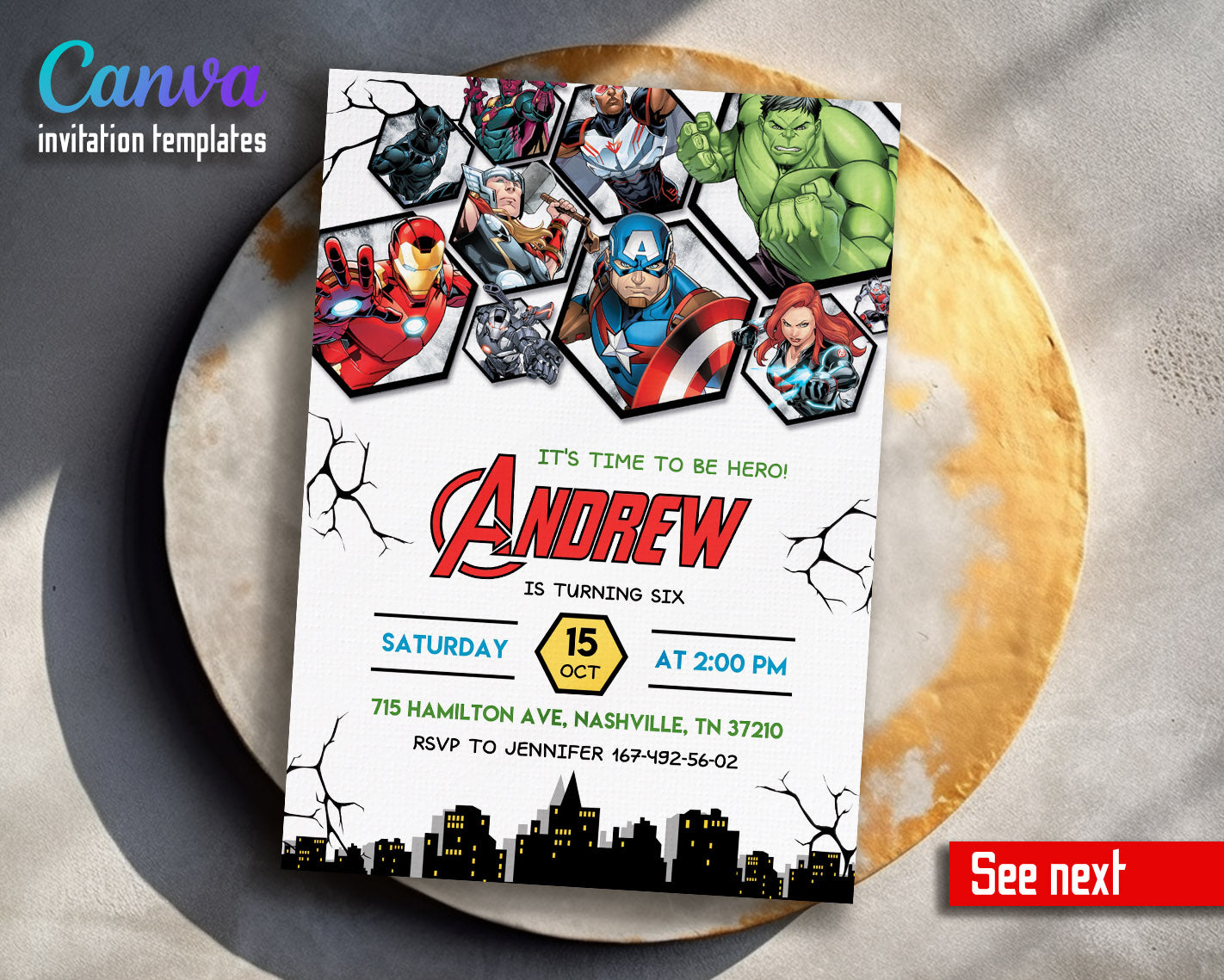 Avengers Marvel Superhero  customizable invitation template | Share or Print | boy | BG888