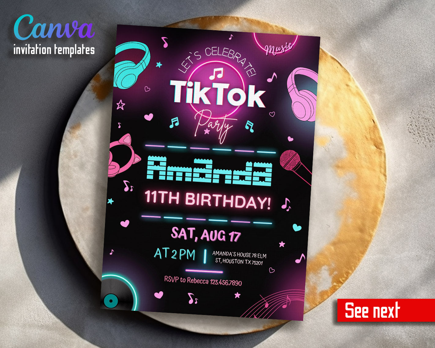 Tik Tok Party customizable invitation template | Share or Print |  | OK756