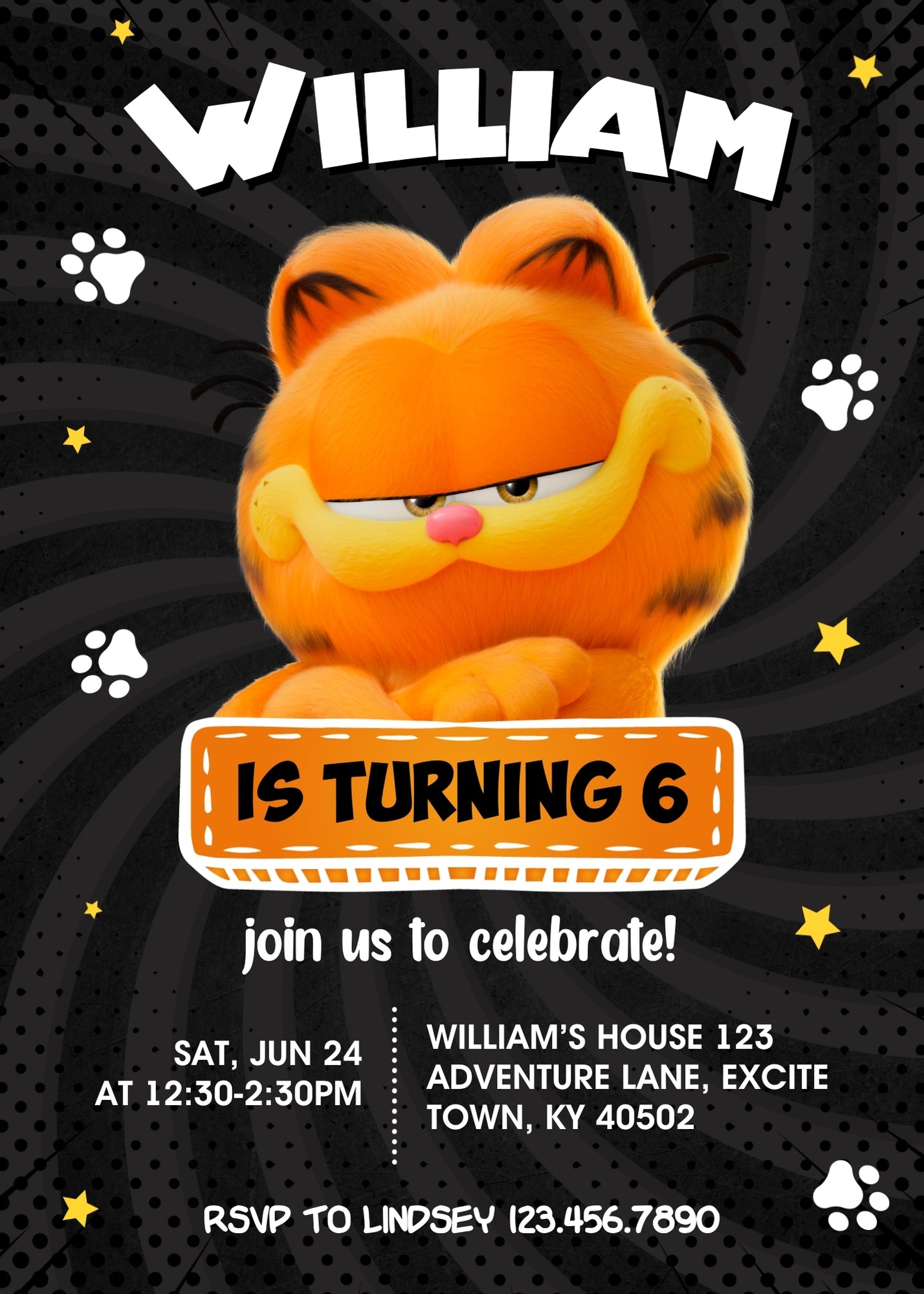 Garfield Orange Cat  customizable invitation template | Share or Print |  | CR994