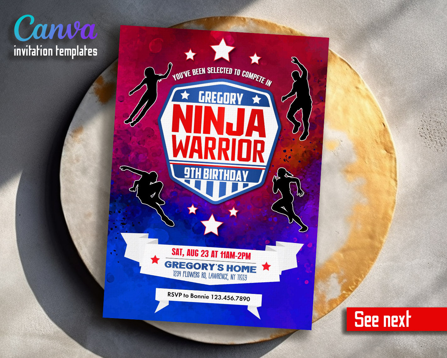 American Ninja Warrior customizable invitation template | Share or Print |  | IC899