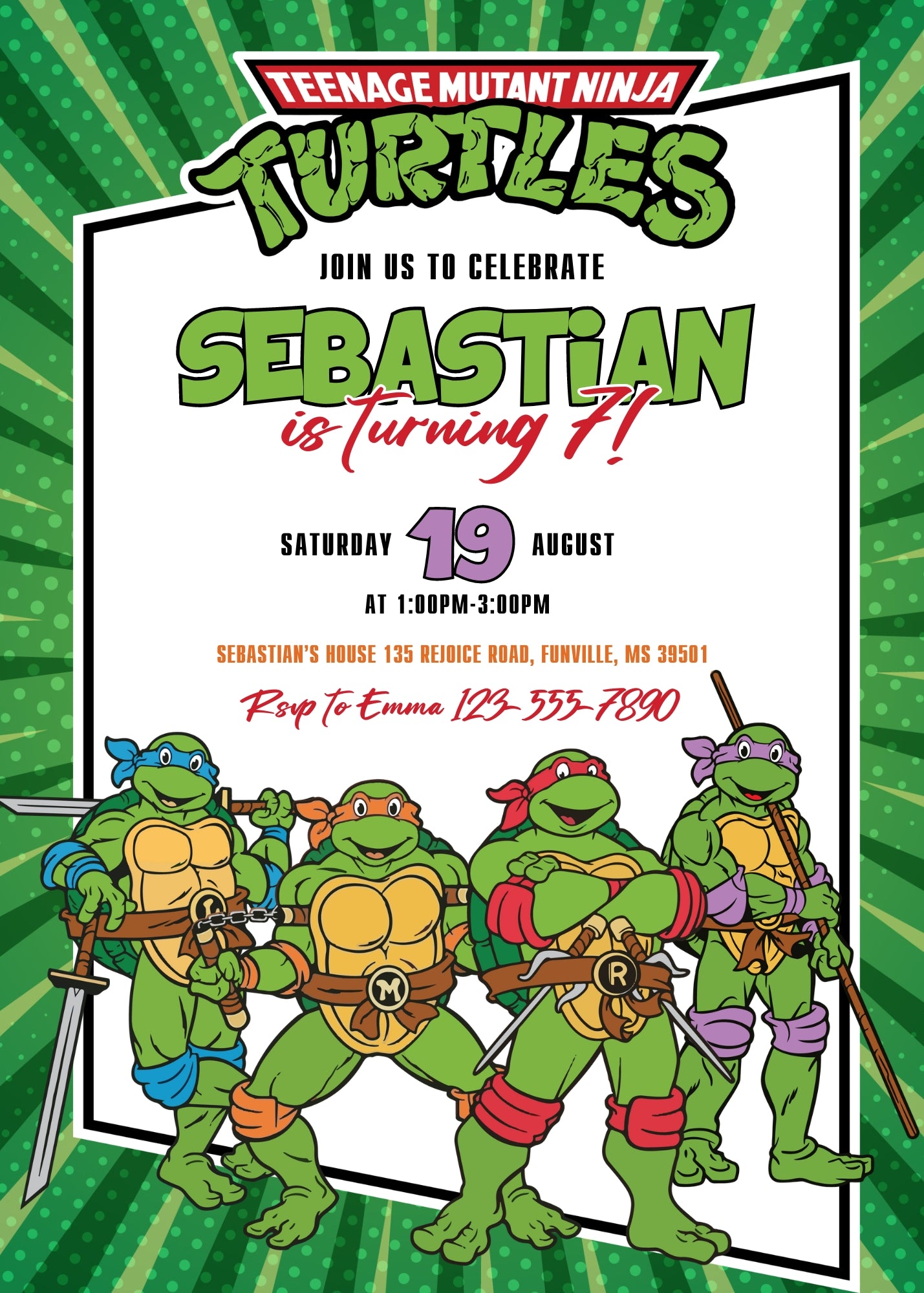 Teenage Mutant Ninja Turtles  customizable invitation template | Share or Print | boy | BS988