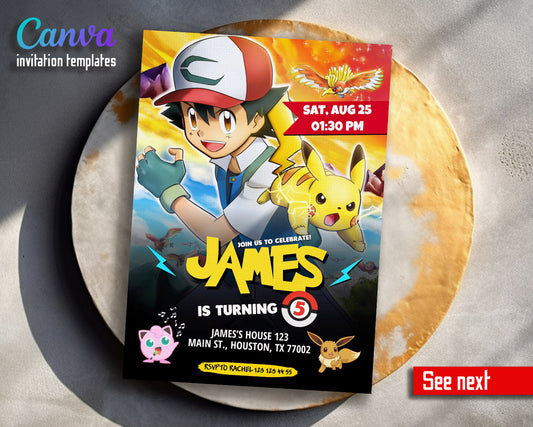 Pokemon Pikachu  customizable invitation template | Share or Print |  | XN614