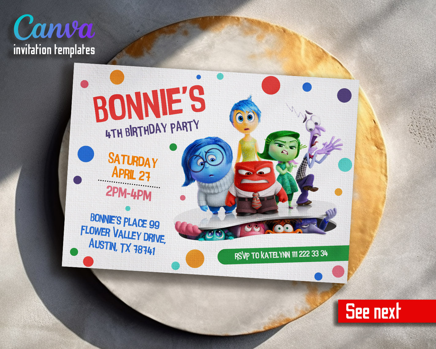 Inside Out 2 customizable invitation template | Share or Print |  | TG810