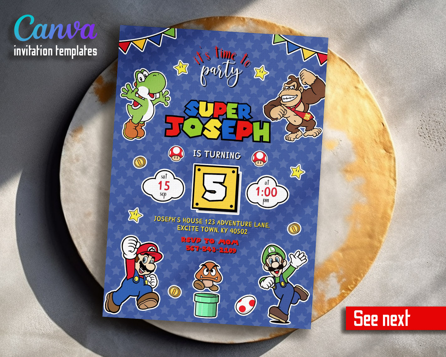 Super Mario Bros  customizable invitation template | Share or Print |  | XK475