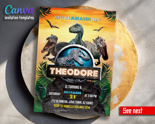 Jurassic World Dinosaur customizable invitation template | Share or Print |  | VU217