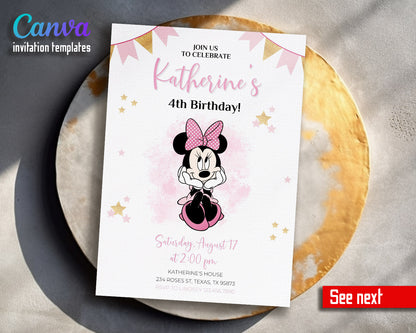 Minnie Mouse Disney Mickey customizable invitation template | Share or Print | girl | XH348