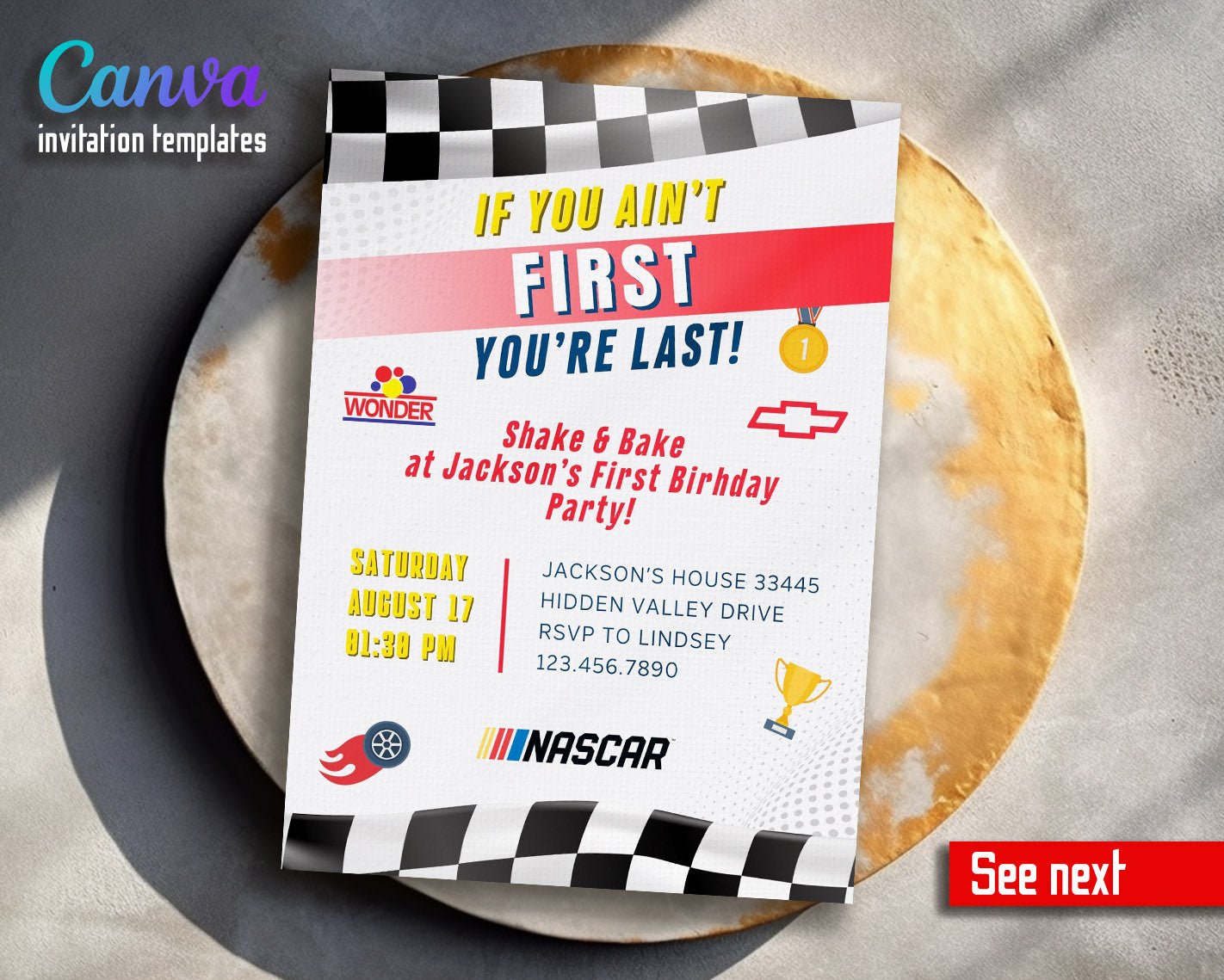 Nascar Ricky Bobby  customizable invitation template | Share or Print | boy | JE739