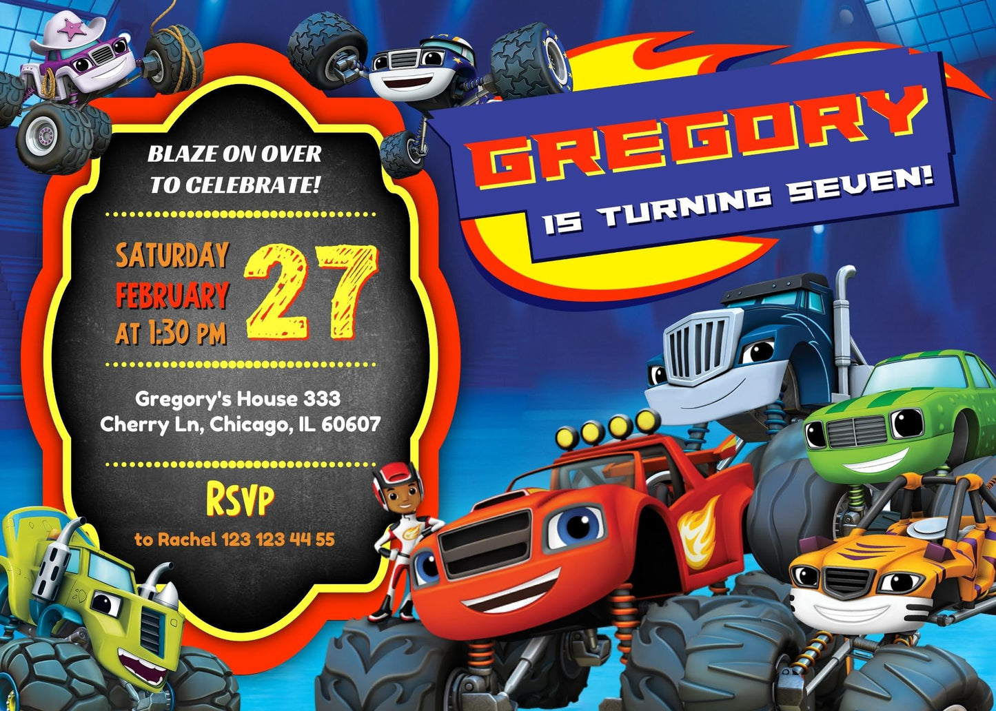 Blaze Monster Machines Trucks  customizable invitation template | Share or Print | boy | JT612