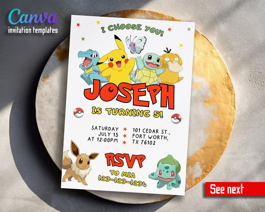 Pokemon Pikachu  customizable invitation template | Share or Print |  | ZZ190