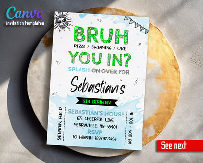 Bruh Pool customizable invitation template | Share or Print | boy | OE273