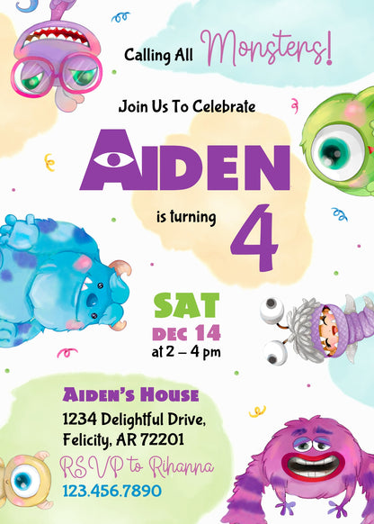 Monsters, Inc.  customizable invitation template | Share or Print |  | LS724