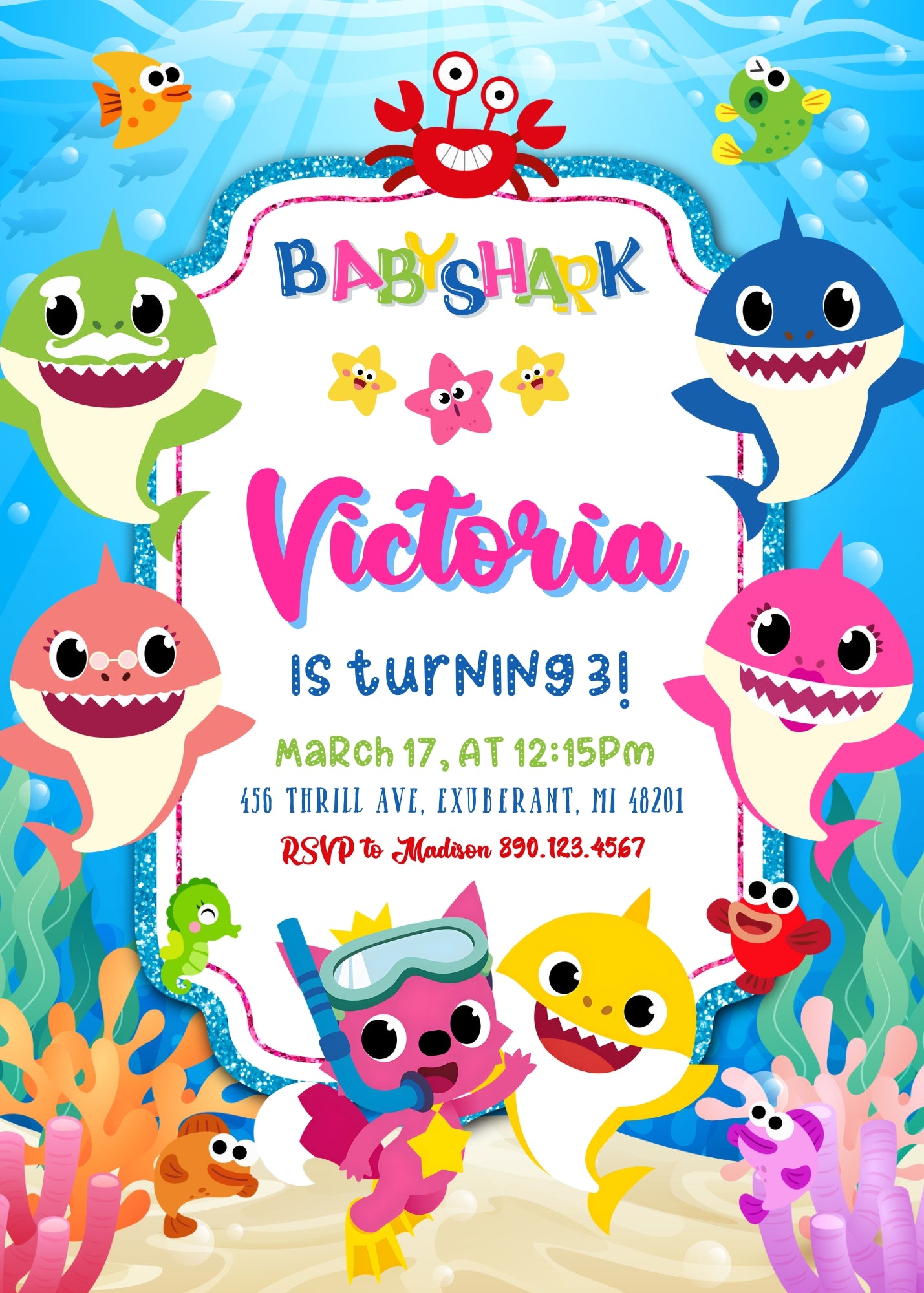 Baby Shark  customizable invitation template | Share or Print |  | ZE770