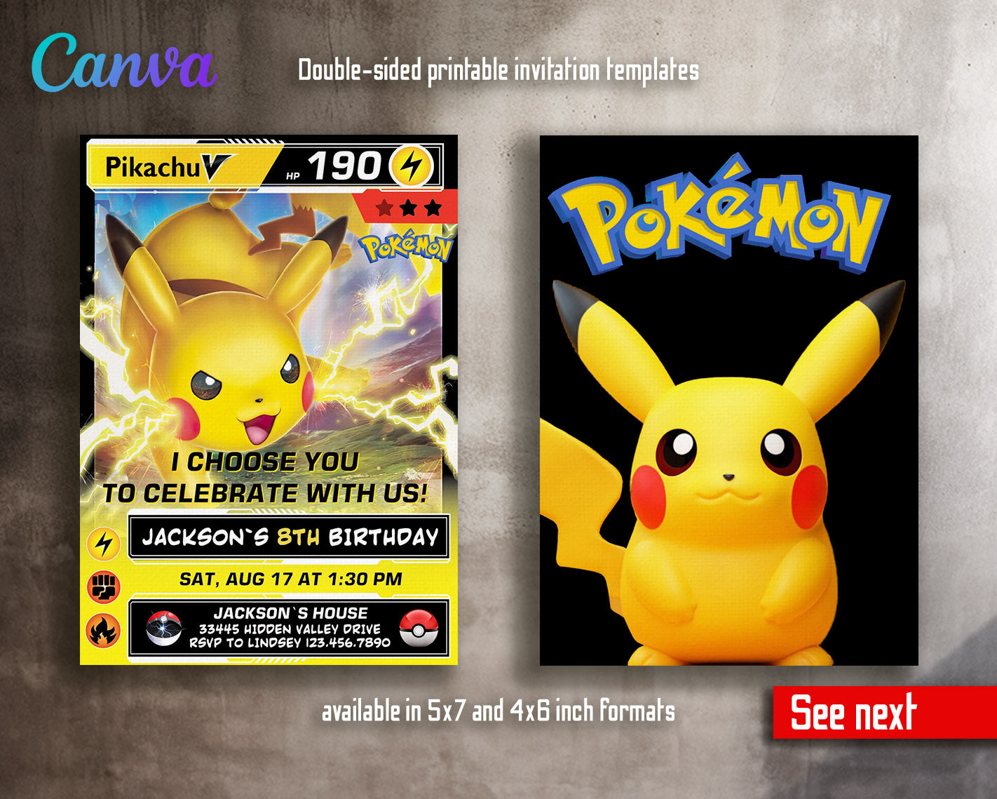 Pokemon Pikachu  customizable invitation template | Share or Print |  | MU864