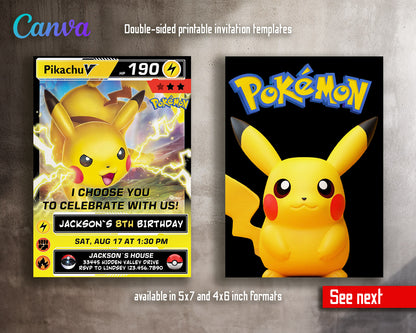 Pokemon Pikachu  customizable invitation template | Share or Print |  | MU864