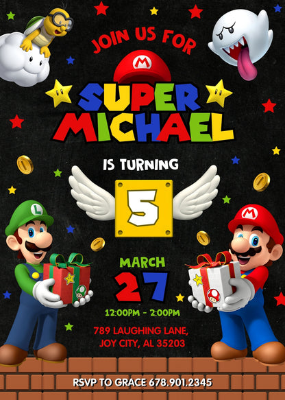 Super Mario Bros  customizable invitation template | Share or Print |  | YE530