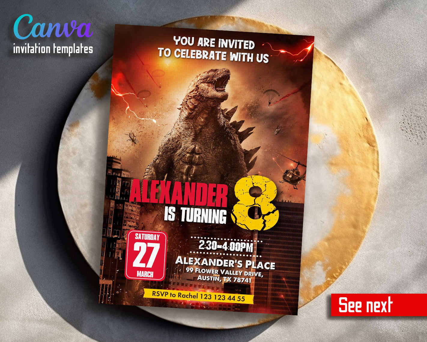 Godzilla and King Kong  customizable invitation template | Share or Print |  | QR261