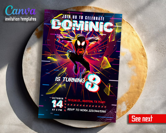 Spider Man Across the Spider-Verse customizable invitation template | Share or Print | boy | PI652